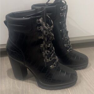 Aldo Black Textured Lace-Up Boots